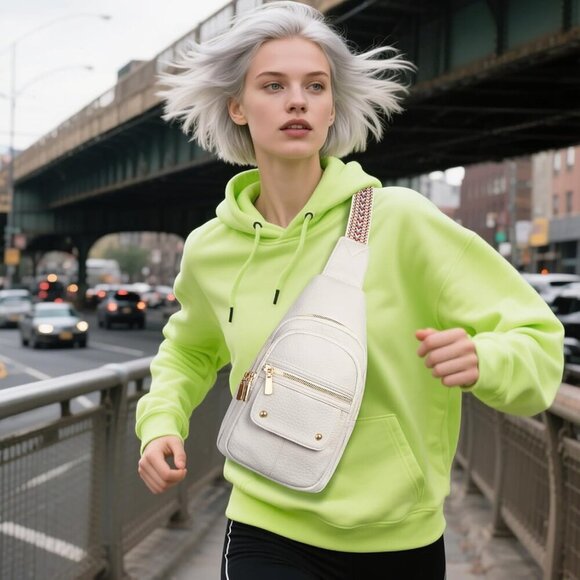 Travel Ready Sling Bag - Beige Vegan Leather Crossbody with Multiple Pockets - Picture 6 of 6